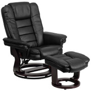 Flash Furniture BT-7818-BK-GG 32-3/4W x 32 - 40D x 41H Swivel Recliner Contemporary Adjustable Recliner and Ottoman with Maple Wood Base in Black LeatherSoft