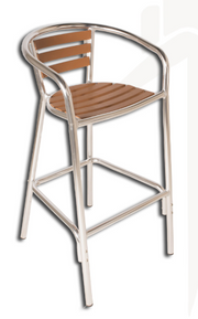 JMC Furniture PINZON TAN BARSTOOL Aluminum Frame Tan Synthetic Teak Seat and Back Outdoor Pinzon Barstool