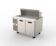 Randell PT48-18W-L 10.1 Cu. Ft. Two-Section Reach-In Stainless Steel Refrigerated Counter/Salad Mega Top - 115 Volts