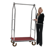 AARCO LC-2C-4P 42" W x 24" D x 72" H Chrome Frame Finish Red Deck Luggage Cart with 8" Wheels