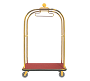 AARCO LC-3B 45" W x 26.25" D x 75" H Brass Frame Finish Red Deck Luggage Cart with 6" Wheels