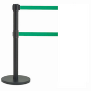 AARCO HBK-27GR 40" H Black Steel Post Form-A-Line System with 7' Dual Retractable Green Belt