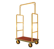 AARCO LC-1B-4P 42" W x 24" D x 72" H Brass Frame Finish Red Deck Luggage Cart with 8" Wheels