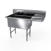 NBR Equipment 2SS-182414R18 58.19" W Stainless Steel 16 Gauge with Right-Hand Drainboard Two-Compartment Premium Sink