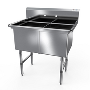 NBR Equipment 2SS-162014 37.13" W Stainless Steel 16 Gauge without Drainboard Two-Compartment Premium Sink