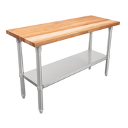 John Boos SNS1860 60"W x 18"D x 35.25"H With Stainless Steel Legs And Adjustable Undershelf Wood Top Work Table