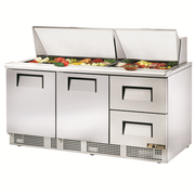 True TFP-72-30M-D-2 72.13" W Three-Section Rear Mounted Self-Contained Refrigeration Sandwich/Salad Unit - 115 Volts