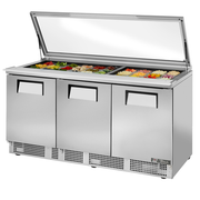 True TFP-72-30M-FGLID 72.13" W Three-Section Rear Mounted Self-Contained Refrigeration Sandwich/Salad Unit - 115 Volts