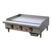 MVP Group SRTG-36 36" W Stainless Steel Thermostatic Control Natural Gas Countertop Sierra Griddle - 90,000 BTU