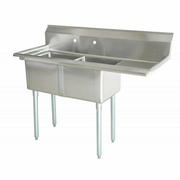 Omcan USA 43781 56.5" W Stainless Steel 18 Gauge Two Compartment with Right-Hand Drainboard Pot Sink
