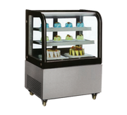 Omcan USA 39539 36" W x 26.6"D x 50.2"H Stainless Steel Floor Model Curved Glass Refrigerated Display Case - 110 Volts 1-Ph