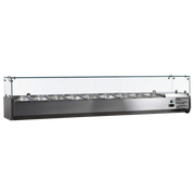 Omcan USA 46680 47.2" W Countertop Refrigerated Topping Rail with Glass Sneeze Guard -120 Volts