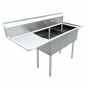 Omcan USA 43790 74.5" W Stainless Steel 18 Gauge Two Compartment with Left-Hand Drainboard Pot Sink