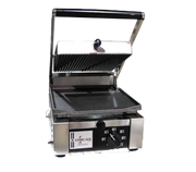 Omcan USA 11376 10" x 9" Grooved Top and Smooth Bottom Single Elite Series Sandwich Grill - 120 Volts