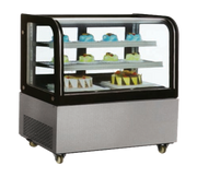 Omcan USA 40519 47.25" W x 26.6"D x 50"H Stainless Steel Floor Model Curved Glass Refrigerated Display Case - 110 Volts 1-Ph