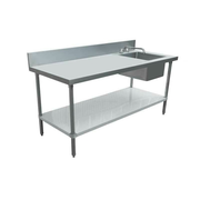 Omcan USA 43242 60"W x 30"D Stainless Steel 6"H Backsplash Work Table With Prep Sink