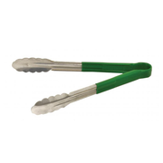Omcan USA 80544 12" Stainless Steel with Green Plastic Coated Handle Utility Tongs