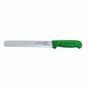 Omcan USA 12700 12" Green Handle Straight Blade Wave Edge Slicing Knife