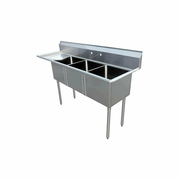 Omcan USA 43775 74.5" W Stainless Steel 18 Gauge Three Compartment with Left-Hand Drainboard Pot Sink