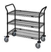 Quantum WRC-1842BK-3 37.5" H x 42" W x 18" D 3 Shelves 2 U Shaped Handles Open Base Utility Cart