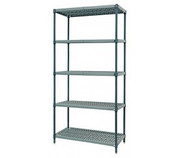 Quantum WR86-1836WPM-5 36" W x 18" D Green Epoxy Antimicrobial Coating 5 Shelves Stationary Wire Plastic Mat Shelving Unit