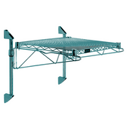 Quantum WC14-CB2442P 42" W x 24" D Green Epoxy Antimicrobial Finish Cantilever Single Shelf Post Wall Mount