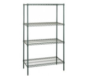 Quantum WR54-1842P 42" W x 18" D x 54" H Green Epoxy Antimicrobial Finish Wire Shelving Starter Kit