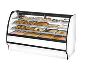 True TGM-DC-77-SC/SC-W-W 77.25" W White Finish with Curved Glass Non-Refrigerated 3 Shelves Glass Merchandiser - 115 Volts