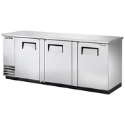 True TBB-4-S-HC 90.38" W Three-Section Stainless Steel Solid Doors Back Bar Cooler - 115 Volts