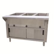 Advance Tabco SW-3E-240-DR 3 Pans Stainless Steel Sealed Well Enclosed Storaged Base Electric Hot Food Table - 208-240 Volts