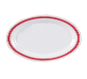 Yanco HS-212 12" L x 9" W White Melamine Oval Houston Platter with Red Band