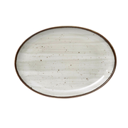 Yanco LY-2114 14" L x 10" W Glazed Porcelain Oval Coupe Rim Lyon Platter with Brown Speckled