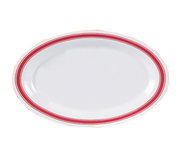 Yanco HS-209 9.5" L x 7.25" W White Melamine Oval Houston Platter with Red Band