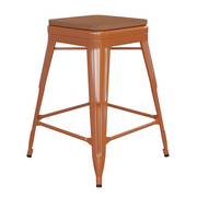 Flash Furniture CH-31320-24-OR-PL2T-GG 500 Lbs. Orange Galvanized Steel Teak Poly Resin Wood Seat Kai Bar Stool