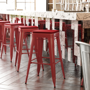 Flash Furniture CH-31320-30-RED-PL2R-GG 500 Lbs. Red Galvanized Steel Poly Resin Wood Seat Kai Bar Stool