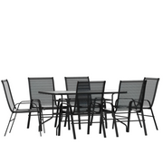 Flash Furniture TLH-089REC-303CBK6-GG 31.5" W x 27.5" H Black Brazos 7 Piece Outdoor Patio Dining Set