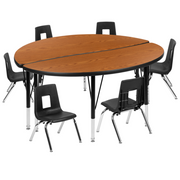 Flash Furniture XU-GRP-12CH-A48-HCIRC-OAK-T-P-GG 47.5" W x 25" H Black Circle Wave Flexible Laminate Activity Table Set