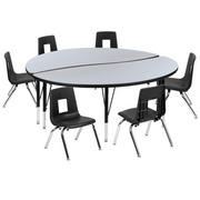 Flash Furniture XU-GRP-14CH-A60-HCIRC-GY-T-P-GG 60" W x 25.25" H Black Circle Wave Flexible Laminate Activity Table Set