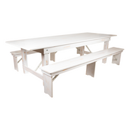Flash Furniture XA-FARM-6-WH-GG Solid Pine Rectangular Antique Rustic White Plank Top Wood Base Hercules Series Folding Farm Table Set