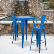 Flash Furniture CH-31330B-2-30GB-BL-GG 27.75" W x 40" H Blue Square Table and Bar Stool Set