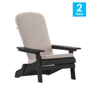 Flash Furniture 2-JJ-C14505-CSNCR-BLK-GG 30.25" W Black with Cream Cushions All-Weather Poly Resin Wood Charlestown Folding Adirondack Chair