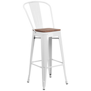 Flash Furniture CH-31320-30GB-WH-WD-GG 500 Lbs. White Galvanized Steel Slat Back Bar Stool