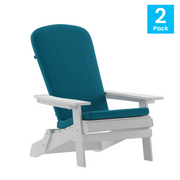 Flash Furniture 2-JJ-C14505-CSNTL-WH-GG 30.25" W White with Teal Cushions All-Weather Poly Resin Wood Charlestown Folding Adirondack Chair