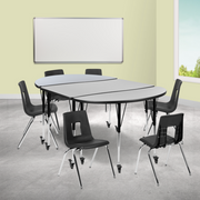 Flash Furniture XU-GRP-18CH-A3048CON-48-GY-T-A-CAS-GG 47.5" W x 30" H Black Oval Wave Flexible Laminate Activity Table Set