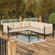 Flash Furniture GM-201108-SEC-GY-GG 1300 Lbs. Beige Fabric Back and Seat Cushions with Galvanized Steel Frame Lea Patio Sectional