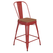 Flash Furniture CH-31320-24GB-RED-PL2T-GG 500 Lbs. Red Galvanized Steel Slat Back Kai Bar Stool