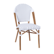 Flash Furniture SDA-AD642001-F-WHGY-NAT-GG White and Gray Polyethylene Rattan Back and Seat Aluminum Frame Bordeaux Stacking French Bistro Chair