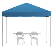 Flash Furniture JJ-GZ10183Z-4LEL3-BLWH-GG 106" H Blue Otis Pop-Up Canopy Tend and Folding Chair Set