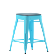 Flash Furniture 4-ET-31320-24-TL-R-PL2C-GG 440 Lbs. Teal Metal Frame Teal-Blue Poly Resin Seat Cierra Stacking Bar Stool