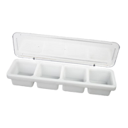 Thunder Group PLBC004P 18" W x 3" H x 5" D White Plastic 4-Compartment Condiment Server with Cover